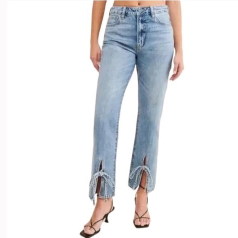 Hidden NEW Tracey High Rise Straight Leg Tie Ankle Slits Zip Jeans Wide 31 Waist